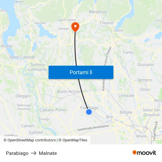 Parabiago to Malnate map
