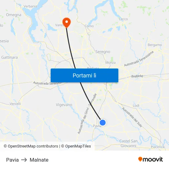Pavia to Malnate map