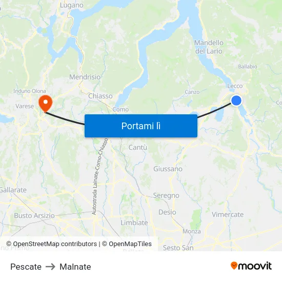 Pescate to Malnate map