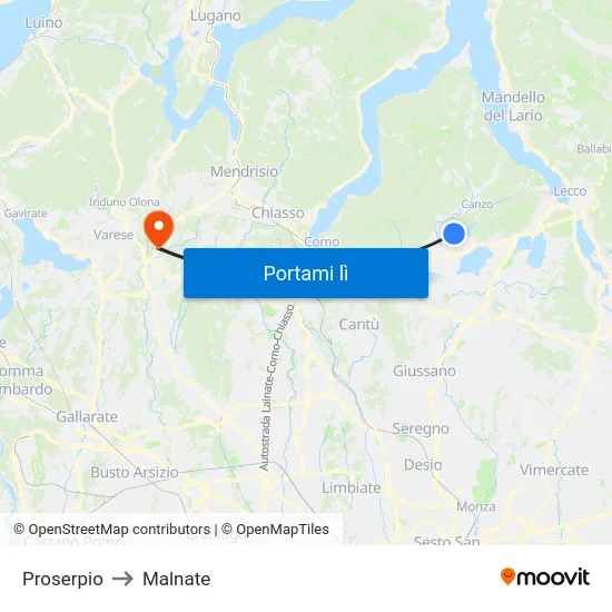 Proserpio to Malnate map