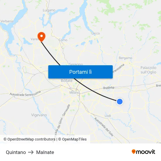 Quintano to Malnate map