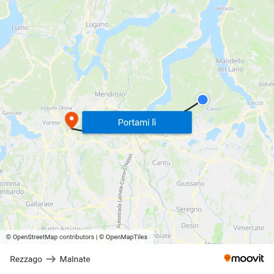 Rezzago to Malnate map