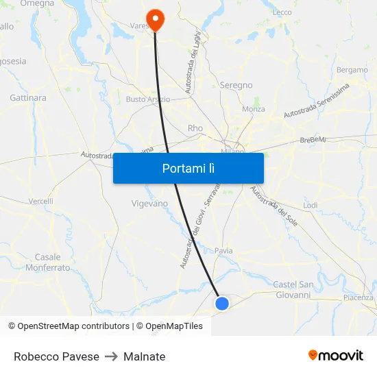 Robecco Pavese to Malnate map