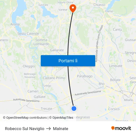 Robecco Sul Naviglio to Malnate map