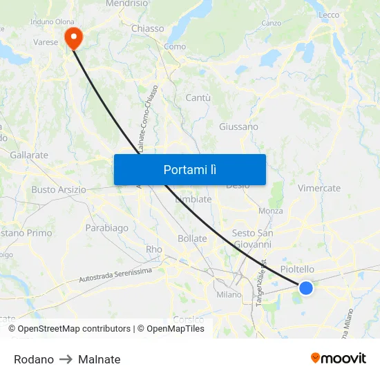 Rodano to Malnate map