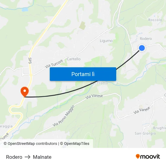 Rodero to Malnate map