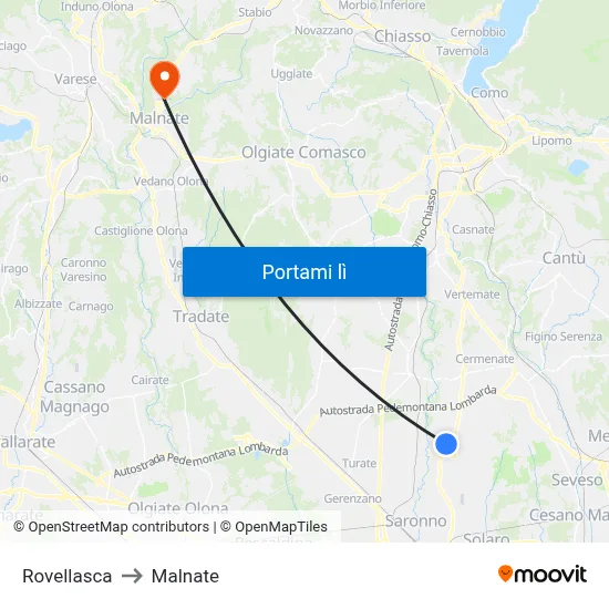 Rovellasca to Malnate map