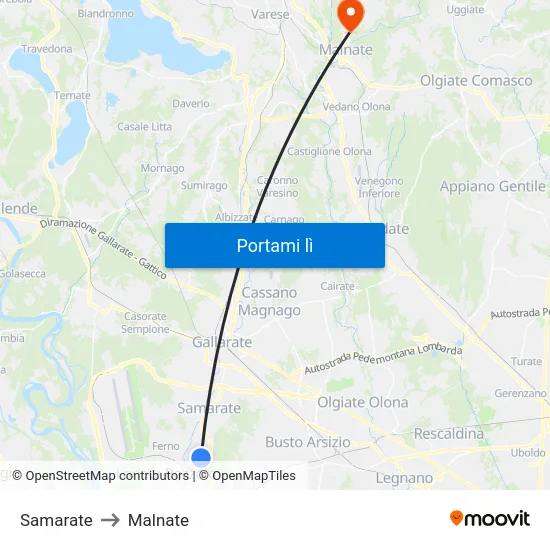Samarate to Malnate map