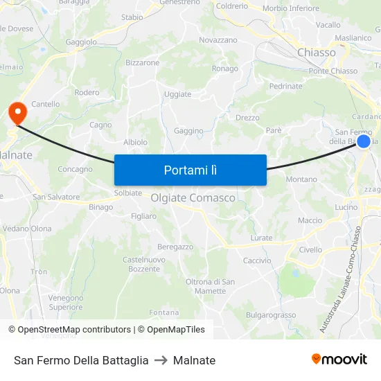 San Fermo Della Battaglia to Malnate map
