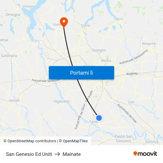 San Genesio Ed Uniti to Malnate map