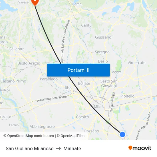 San Giuliano Milanese to Malnate map