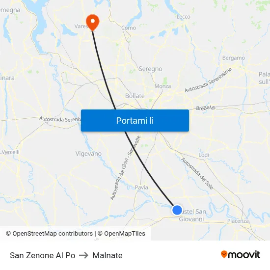 San Zenone Al Po to Malnate map