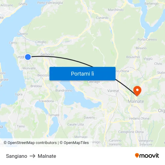Sangiano to Malnate map