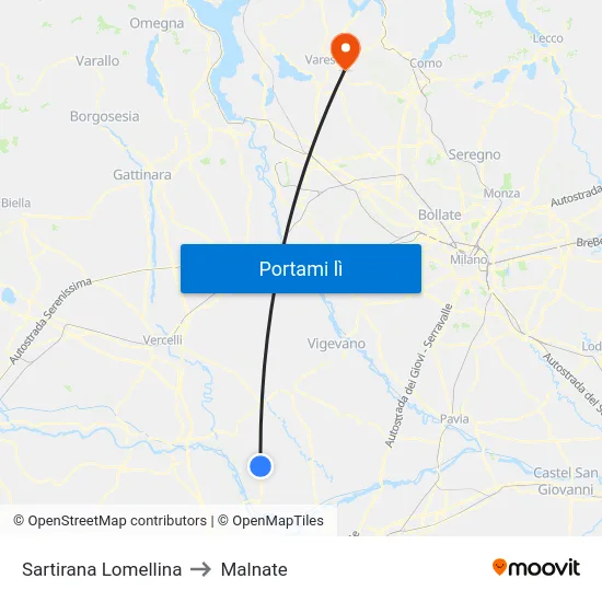 Sartirana Lomellina to Malnate map