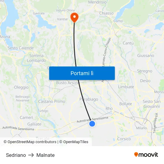 Sedriano to Malnate map