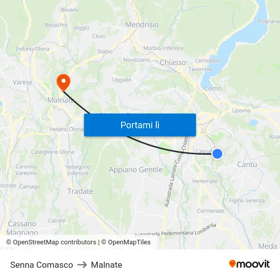 Senna Comasco to Malnate map