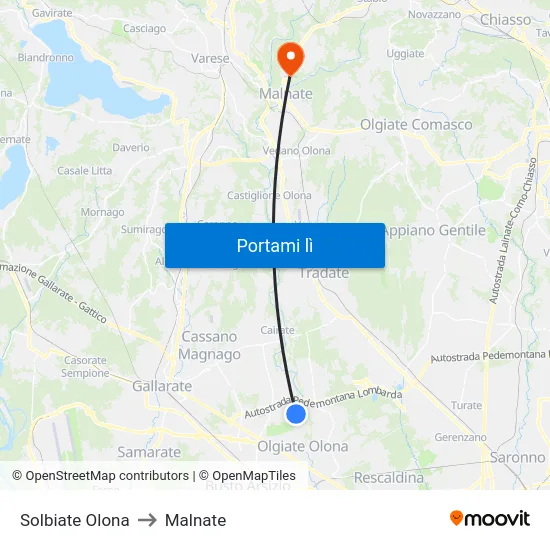 Solbiate Olona to Malnate map