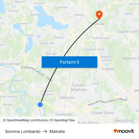 Somma Lombardo to Malnate map