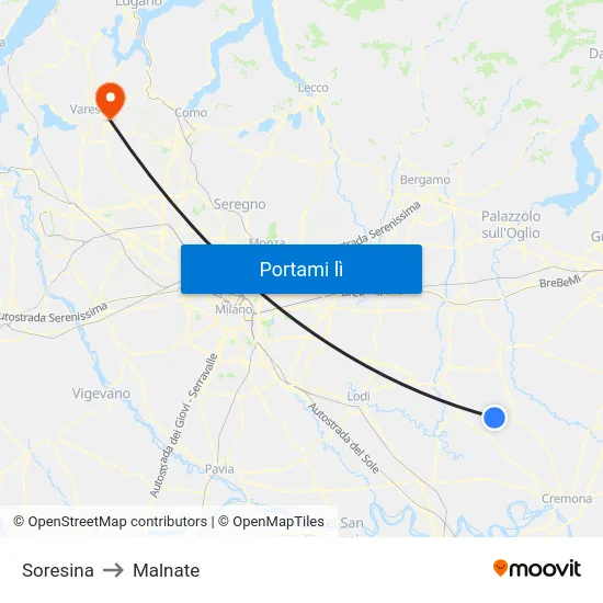 Soresina to Malnate map
