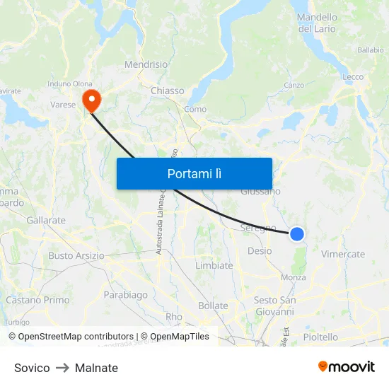 Sovico to Malnate map