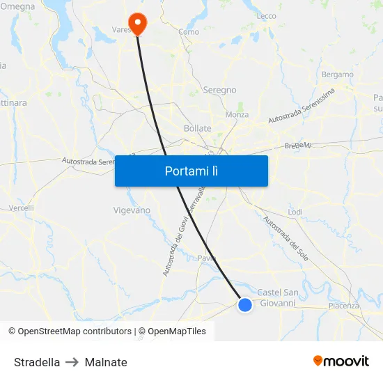 Stradella to Malnate map