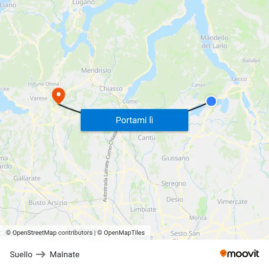 Suello to Malnate map