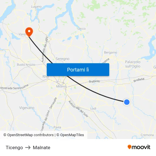 Ticengo to Malnate map