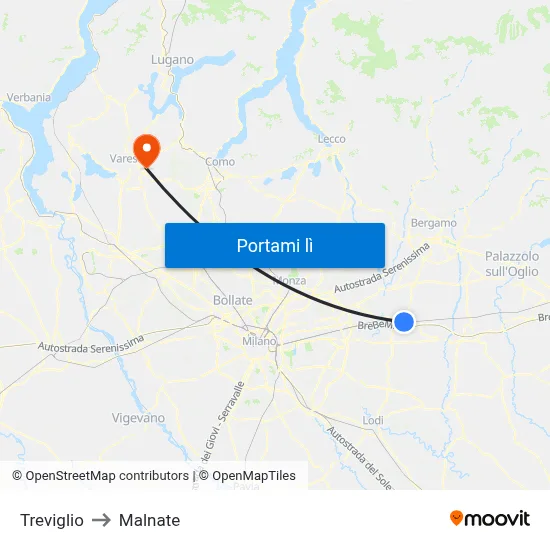 Treviglio to Malnate map