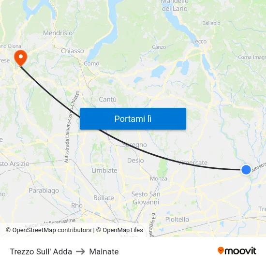 Trezzo Sull' Adda to Malnate map