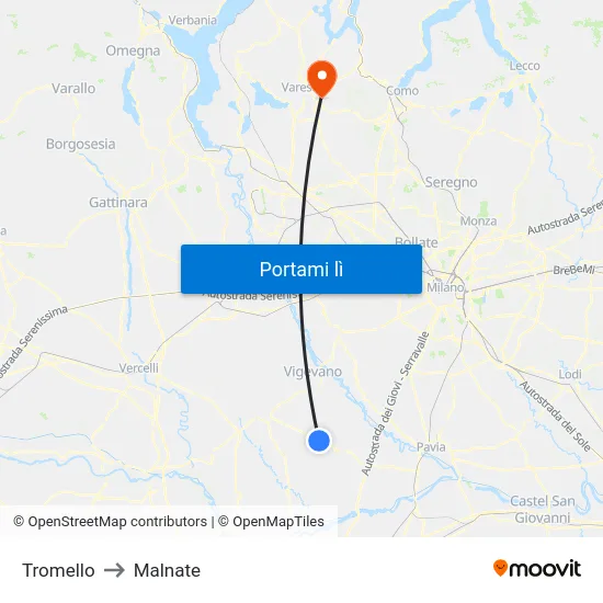 Tromello to Malnate map