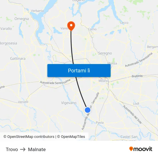 Trovo to Malnate map