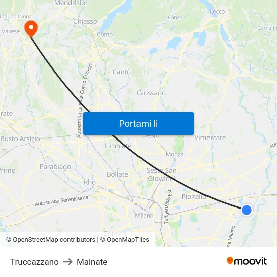 Truccazzano to Malnate map