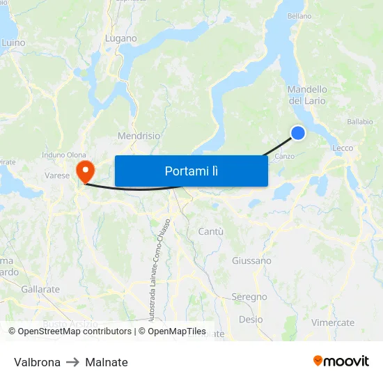 Valbrona to Malnate map