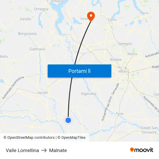 Valle Lomellina to Malnate map