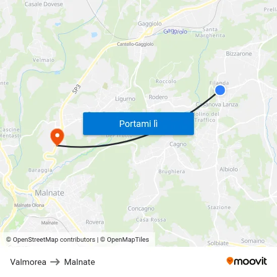 Valmorea to Malnate map