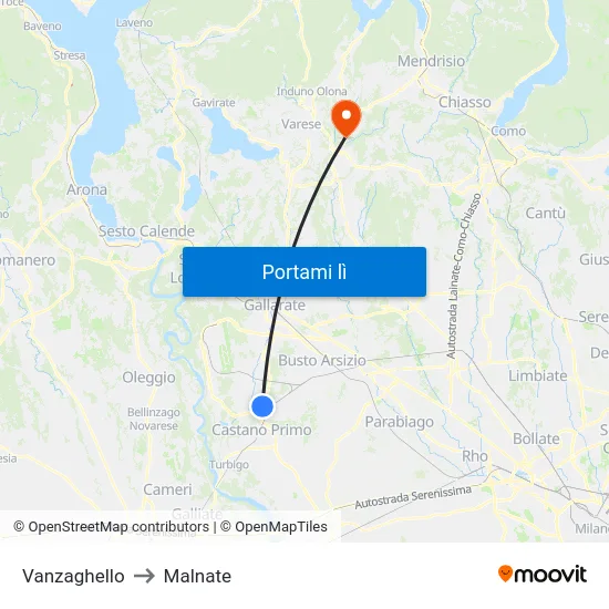 Vanzaghello to Malnate map