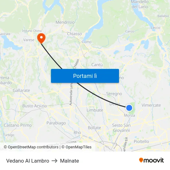 Vedano Al Lambro to Malnate map