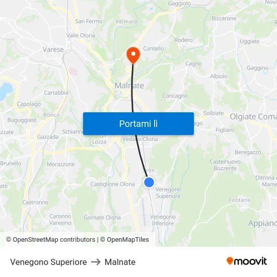 Venegono Superiore to Malnate map