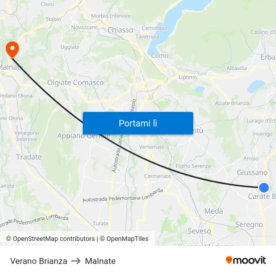 Verano Brianza to Malnate map