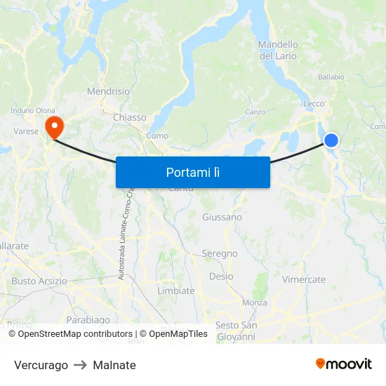 Vercurago to Malnate map