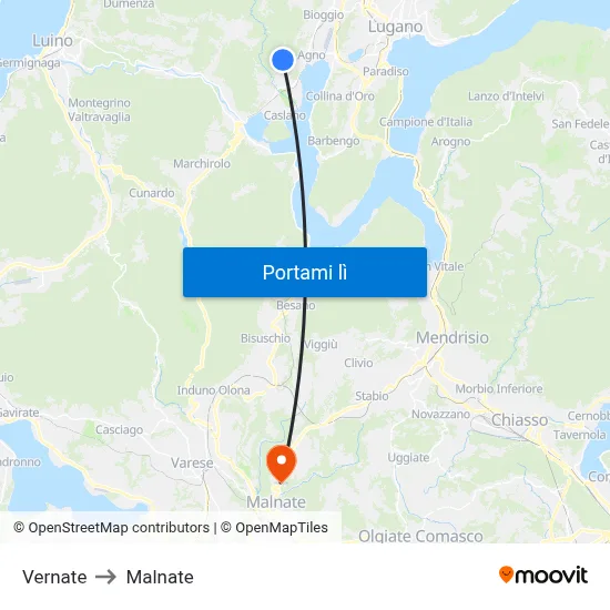 Vernate to Malnate map