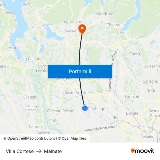 Villa Cortese to Malnate map
