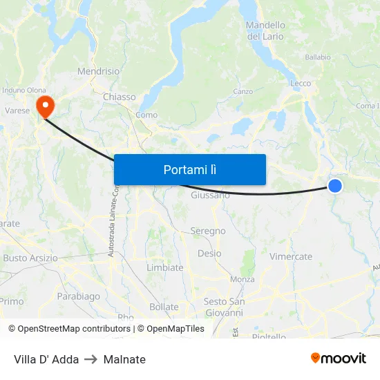 Villa D' Adda to Malnate map