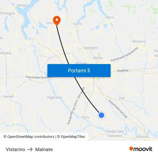 Vistarino to Malnate map