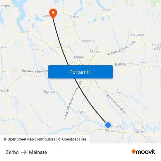 Zerbo to Malnate map