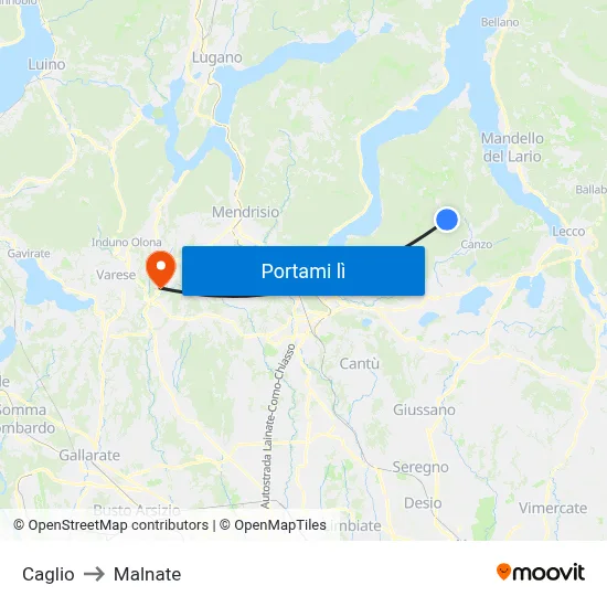 Caglio to Malnate map