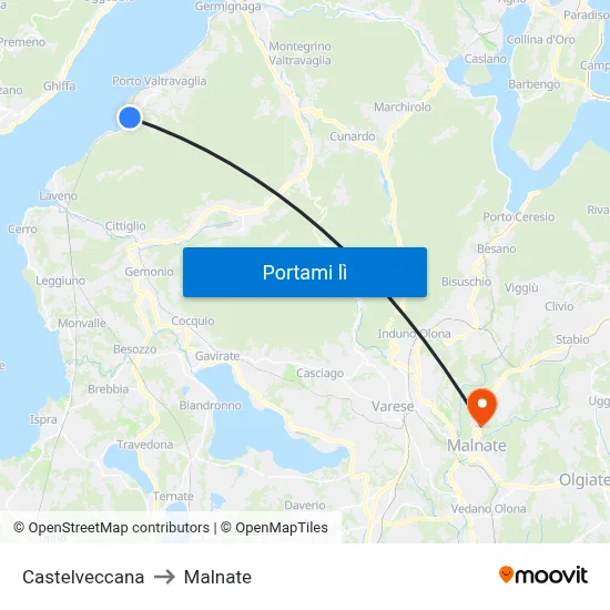 Castelveccana to Malnate map