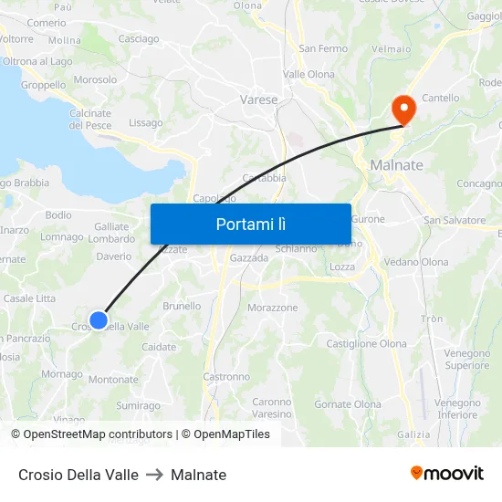 Crosio Della Valle to Malnate map