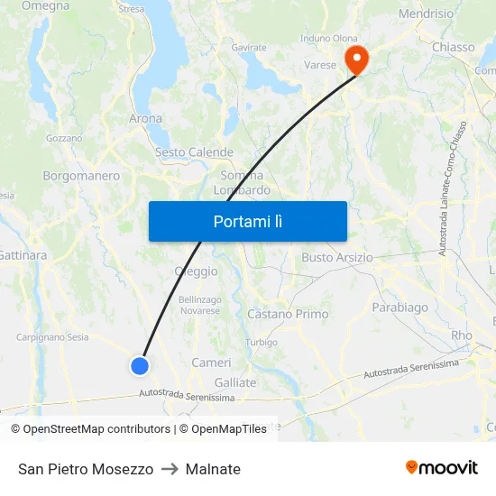 San Pietro Mosezzo to Malnate map