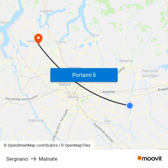 Sergnano to Malnate map
